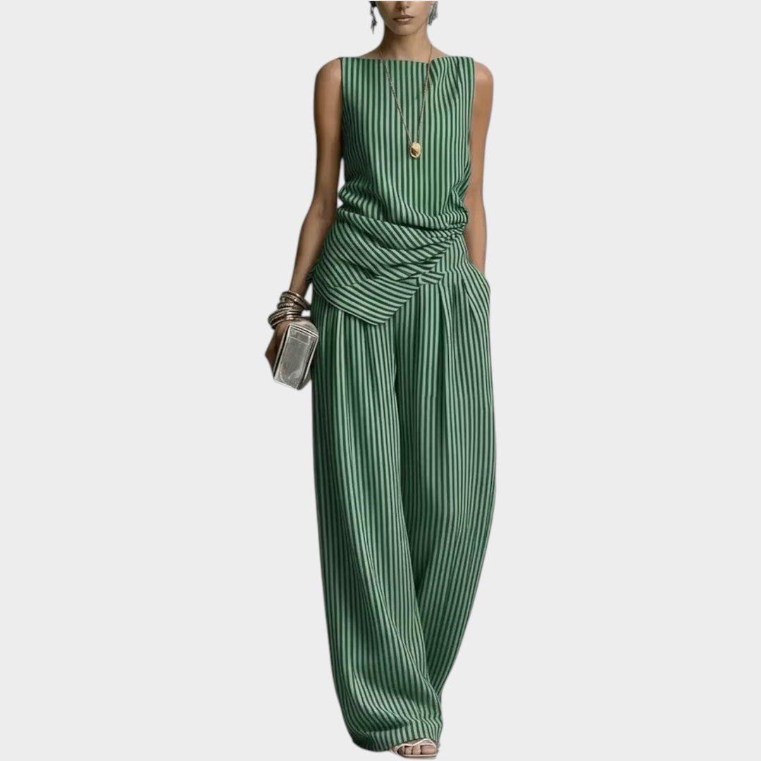 Striped Wide-Leg Two-Piece Set