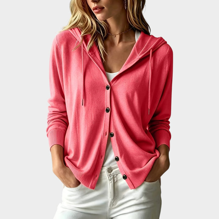 Women's Knit Cardigan Hooded Lightweight Button Front