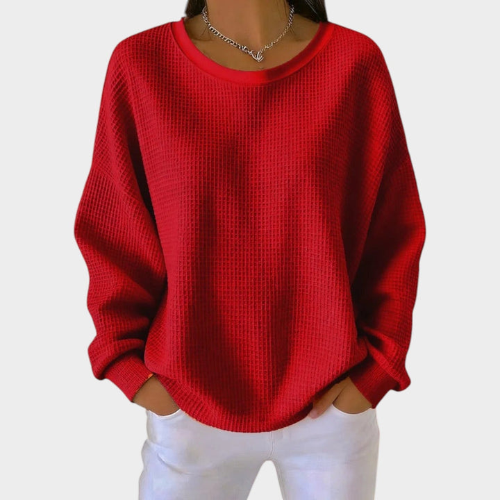 Women's Knit Sweater Round Neck Textured Long Sleeve