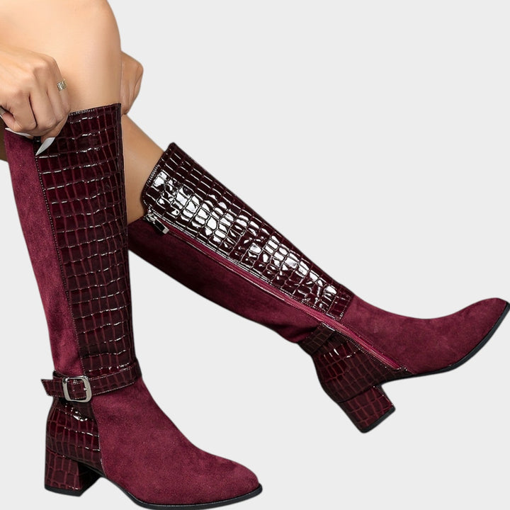 Women’s Knee High Boots Pointed Toe Chunky Heel Side Zip