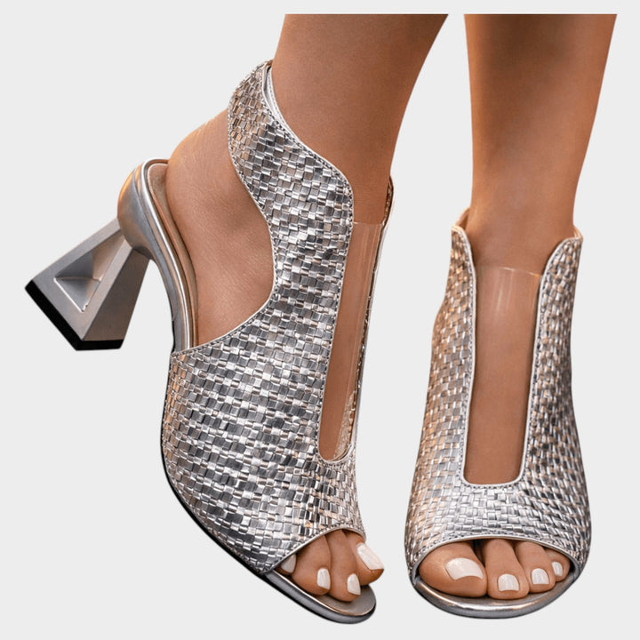 Metallic Cutout Block Heel Sandals