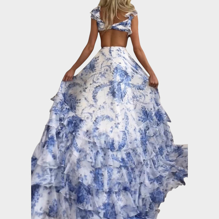 Floral Ruffle Cross-Front Maxi Dress