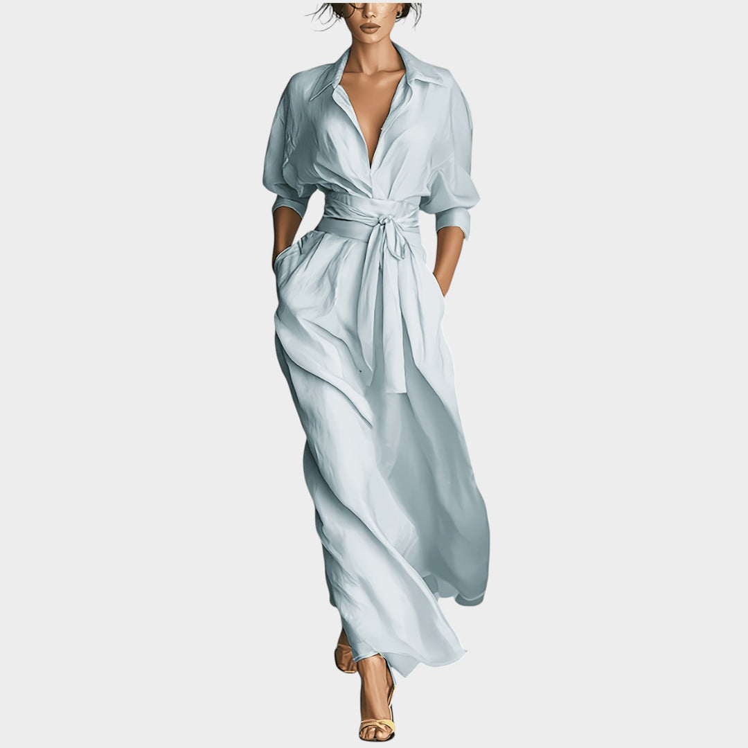 Belted Flowing Maxi Shirt Dress