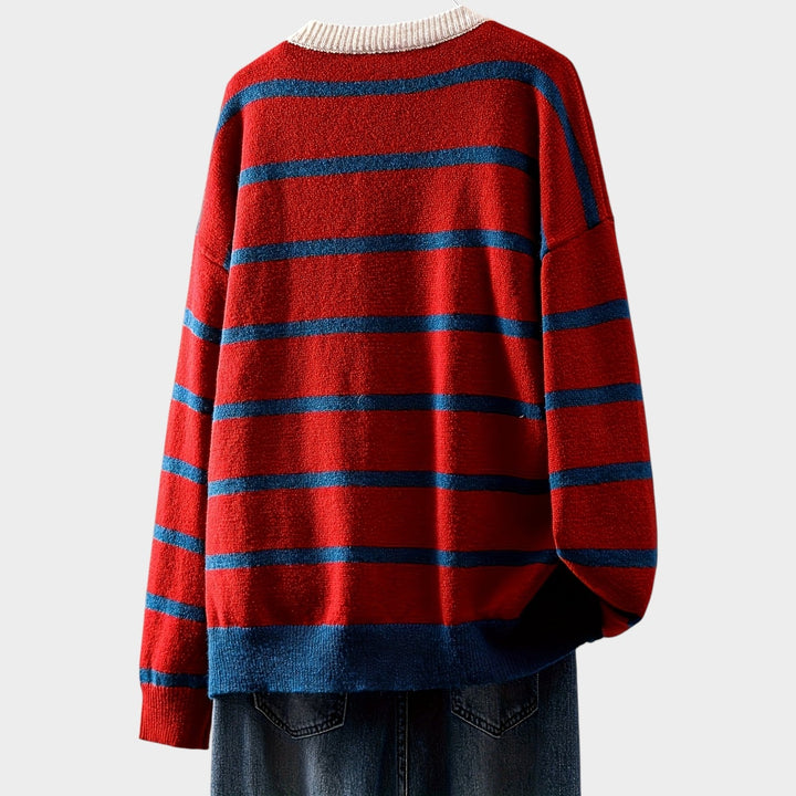 Women's Striped Knit Cardigan Heart Pattern Button Front
