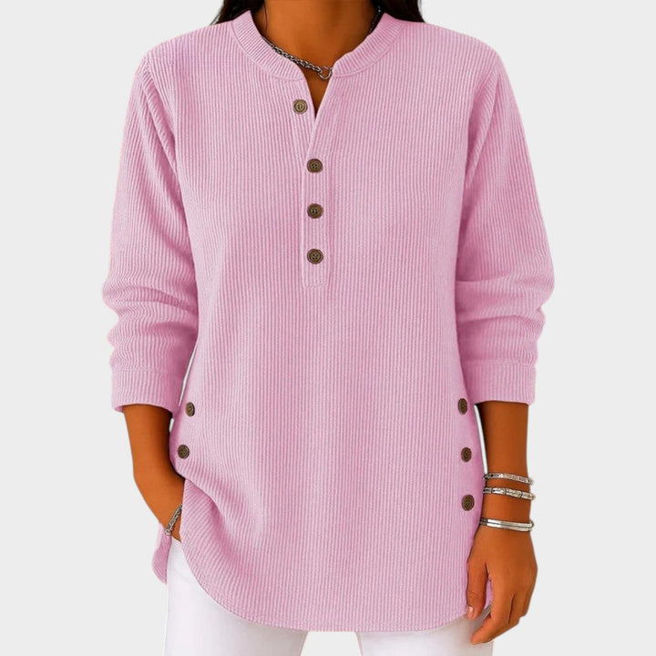 Women's Knit Sweater Henley Ribbed Button Front