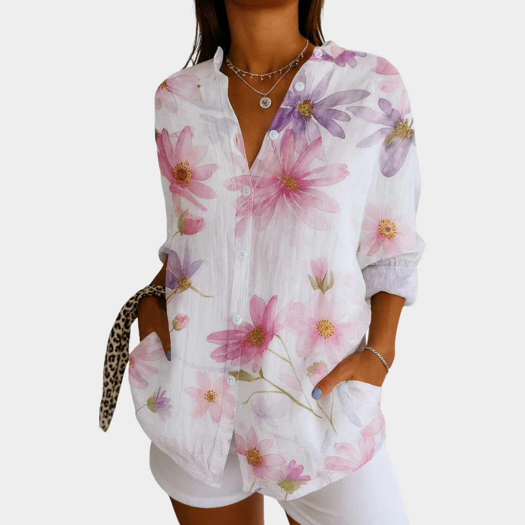 Abstract Floral Button-Up Blouse