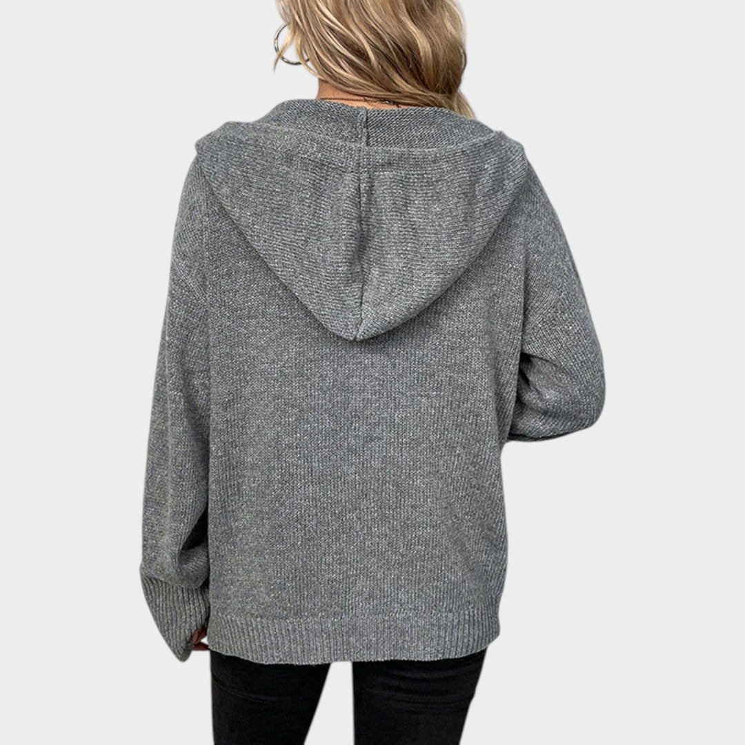Women's Knit Cardigan Button Front V Neck Hooded
