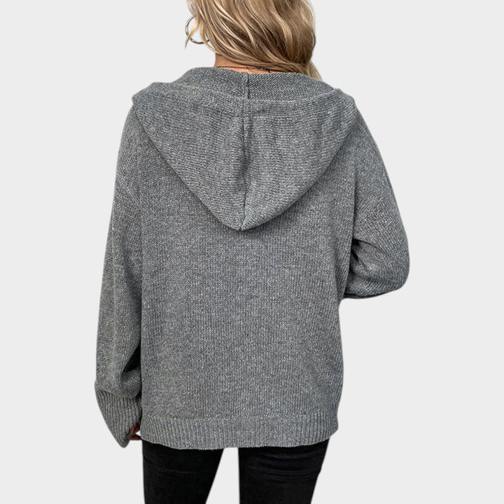 Women's Knit Cardigan Button Front V Neck Hooded