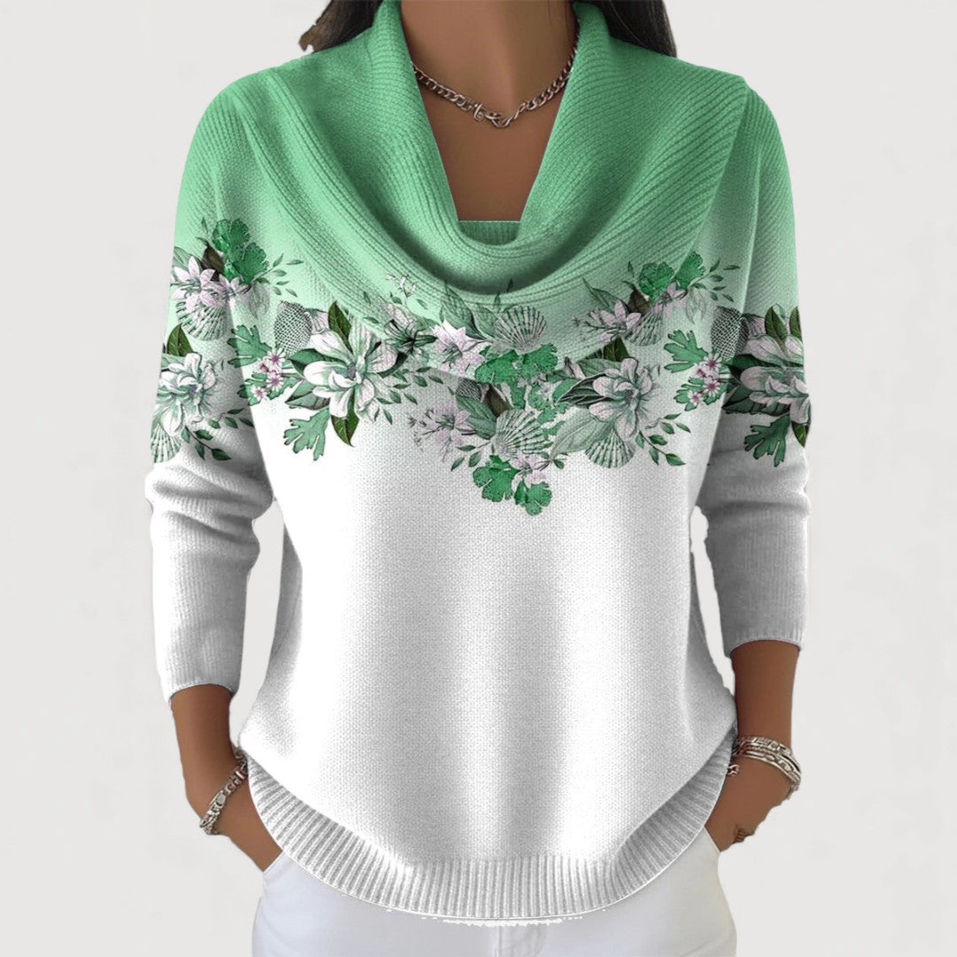 Women's Knit Sweater Turtleneck Floral Print