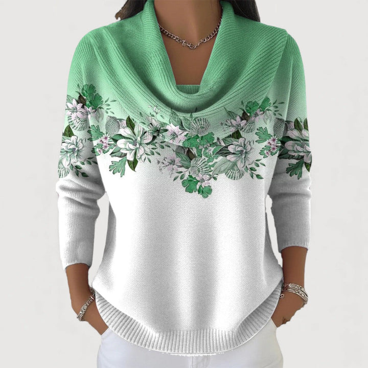Women's Knit Sweater Turtleneck Floral Print