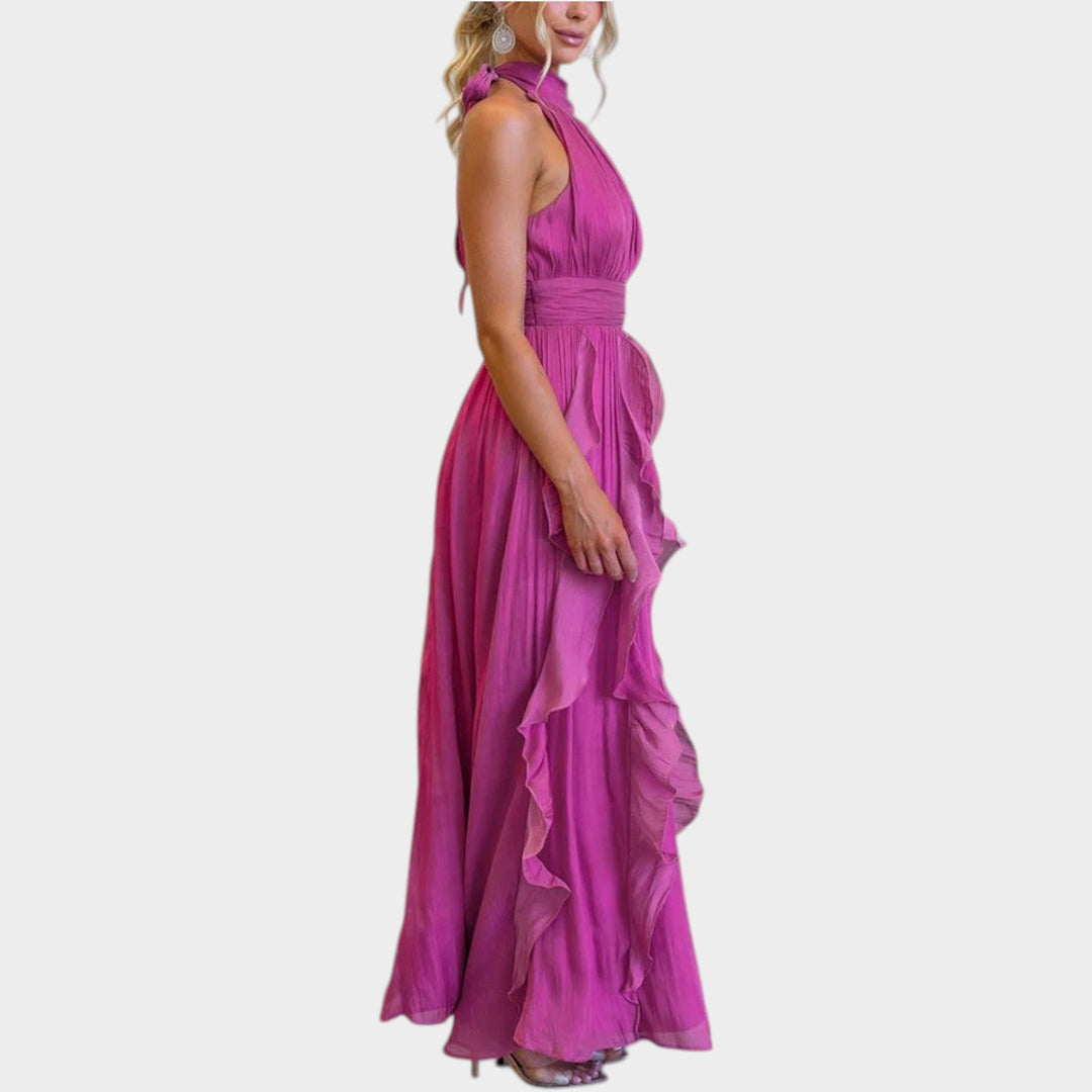 Elegant Ruffle Halter Maxi Dress