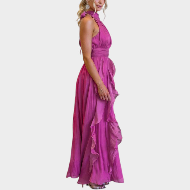 Elegant Ruffle Halter Maxi Dress