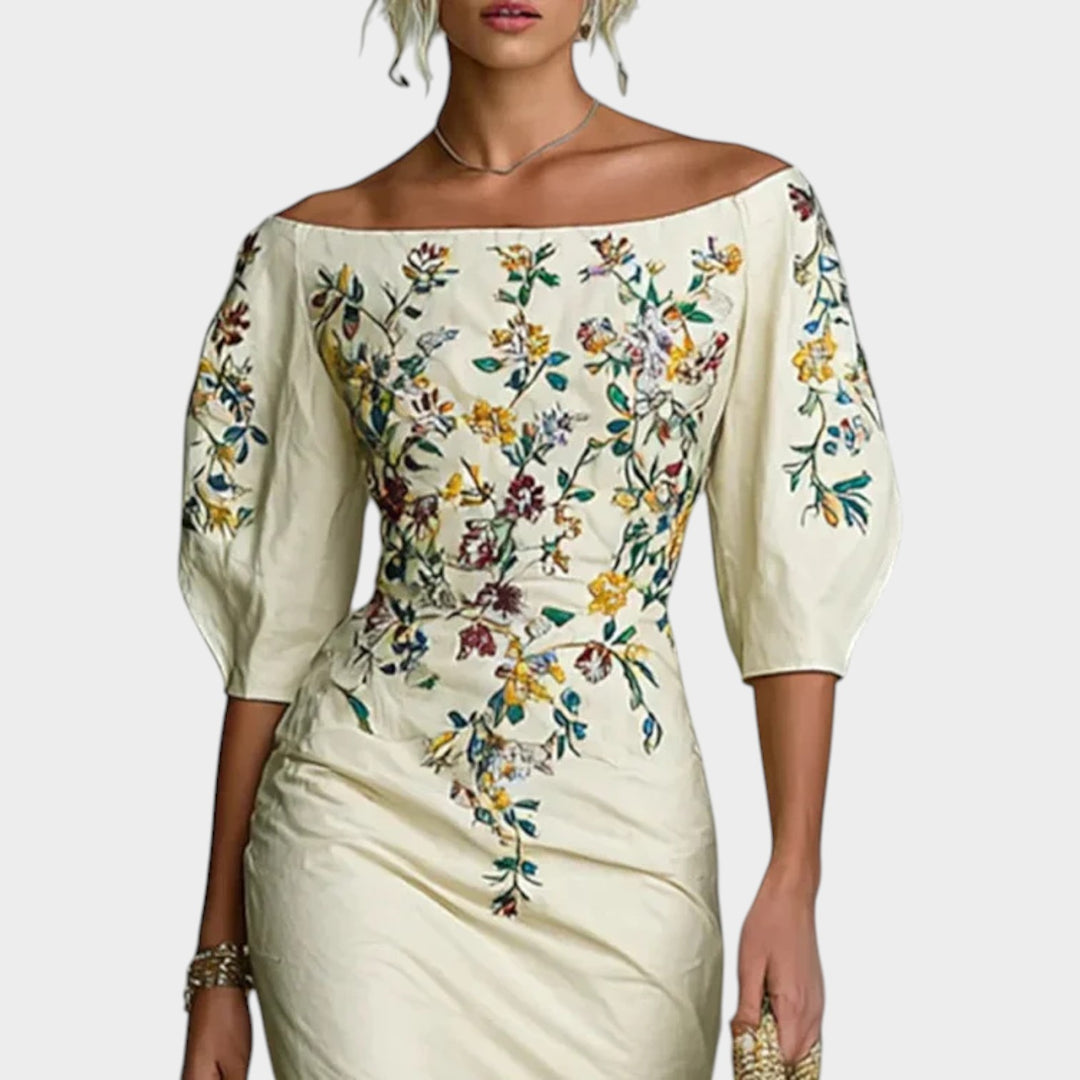 Elegant Off-Shoulder Embroidered Dress