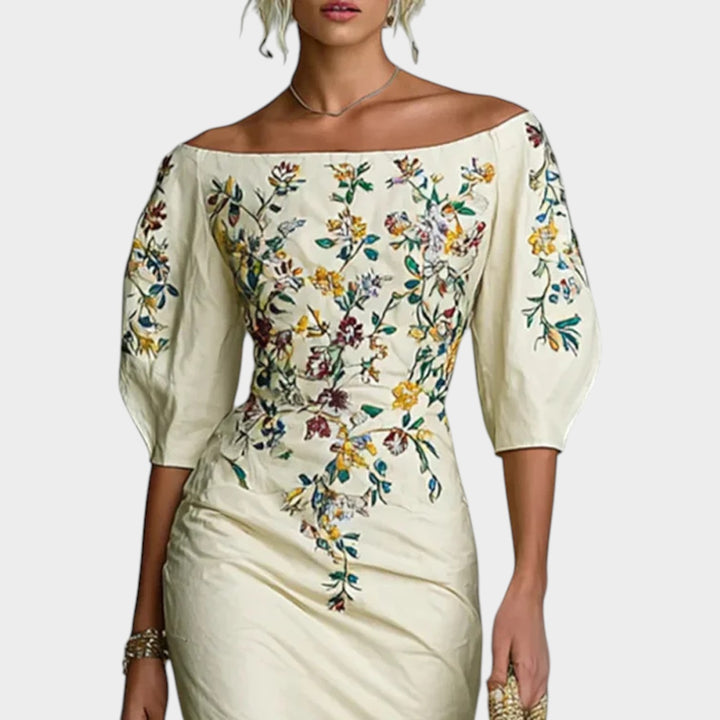 Elegant Off-Shoulder Embroidered Dress