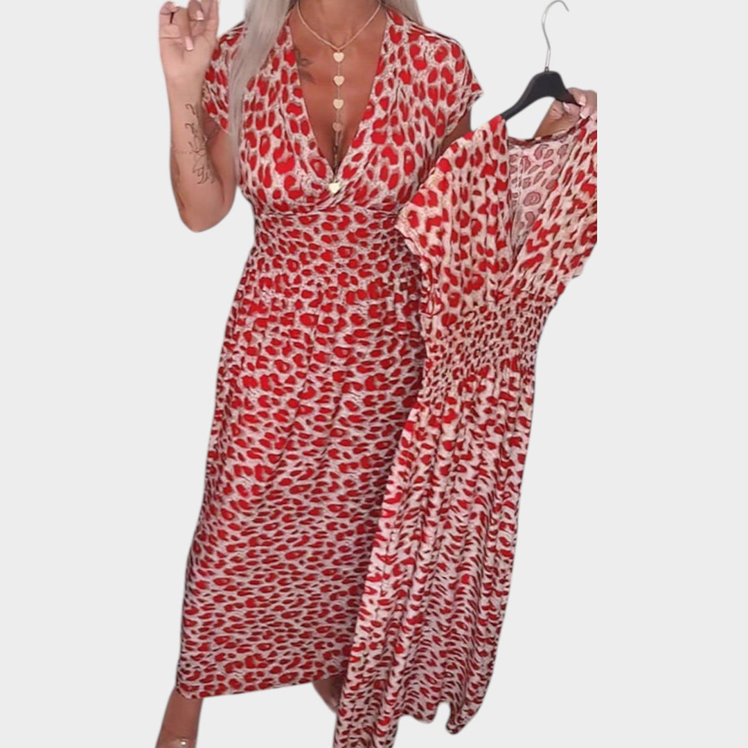 Printed Wrap-Style Midi Dress