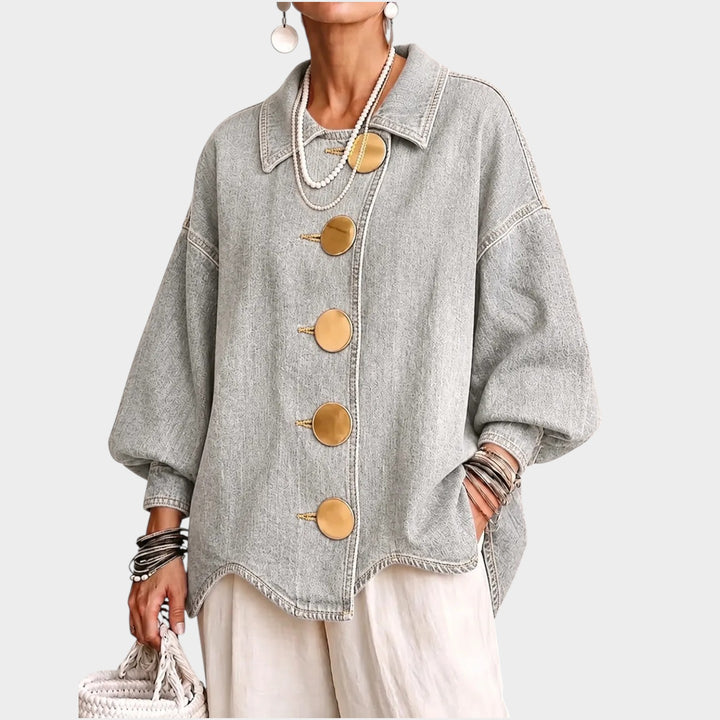 Women’s Oversized Denim Jacket Button Front Balloon Sleeve