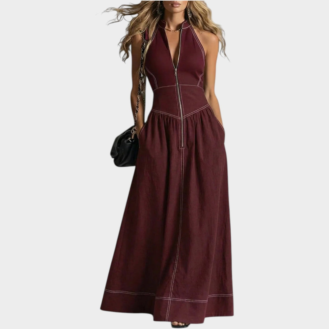 Sleeveless Zip-Front Maxi Dress