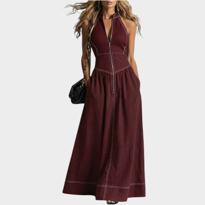 Sleeveless Zip-Front Maxi Dress