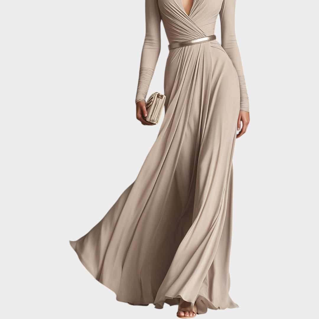 Elegant Long-Sleeve Wrap Maxi Dress