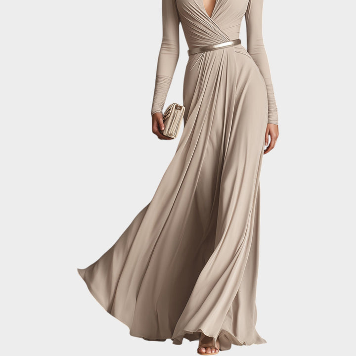 Elegant Long-Sleeve Wrap Maxi Dress