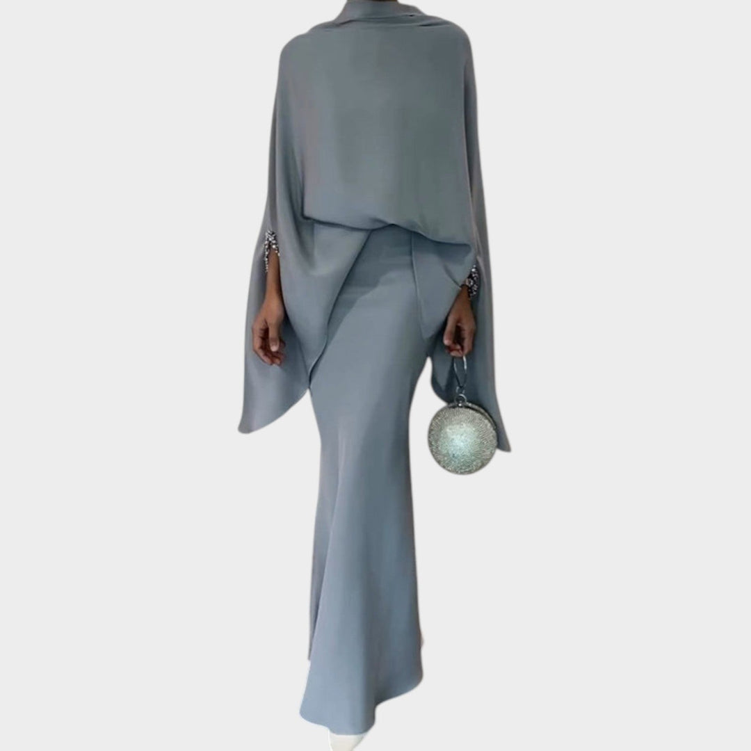 Elegant Draped Cape Two-Piece Set