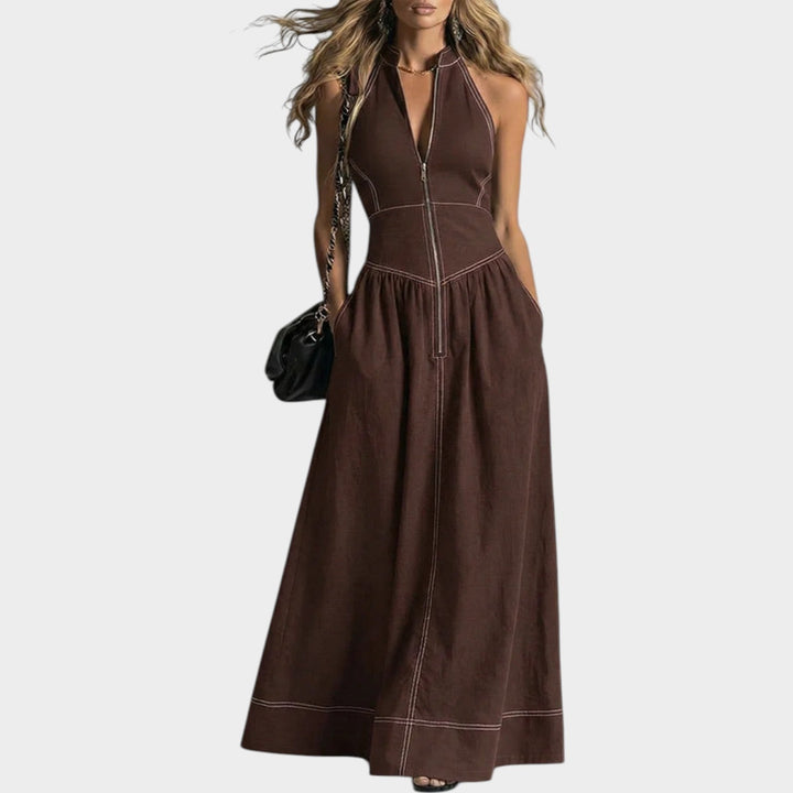 Sleeveless Zip-Front Maxi Dress