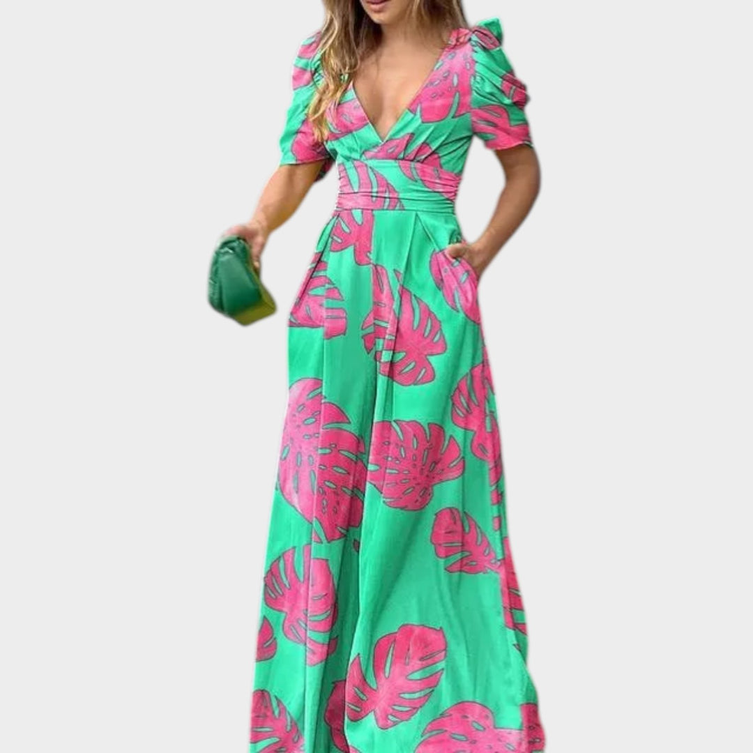 Abstract Print V-Neck Maxi Dress