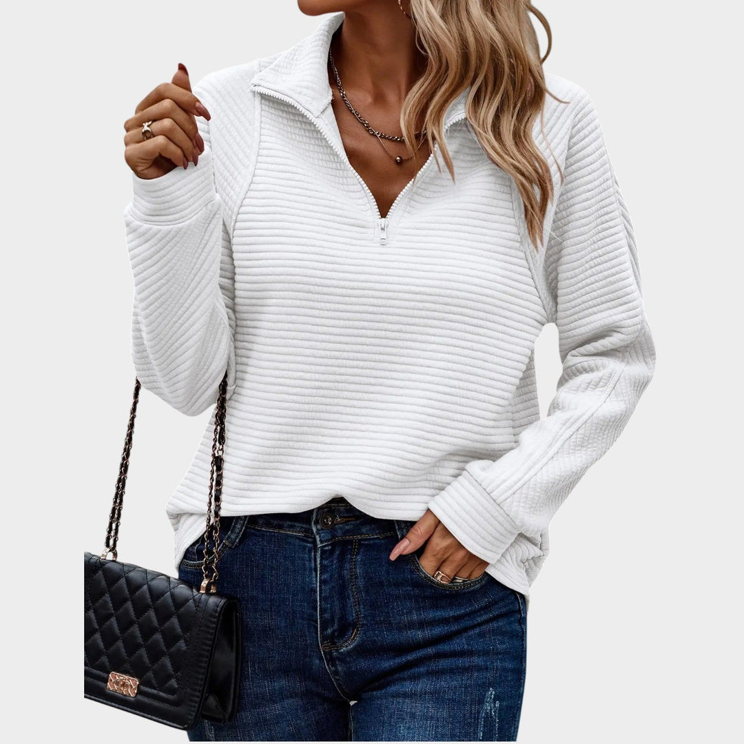 Women's Quarter Zip Ribbed Knit Sweater