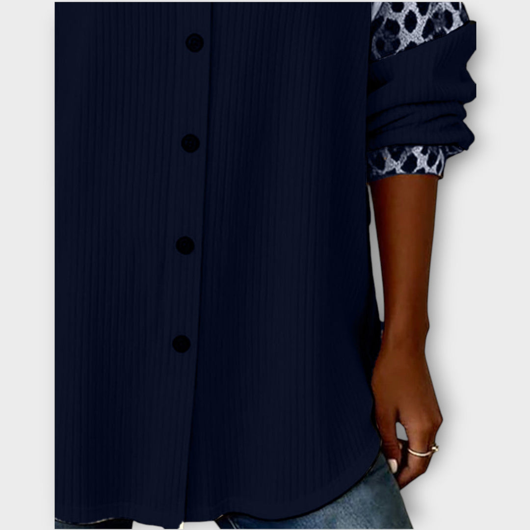 Leopard Patchwork Button-Down Top