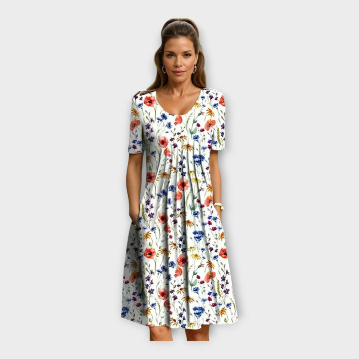 Dress with Floral Design and Short Sleeves