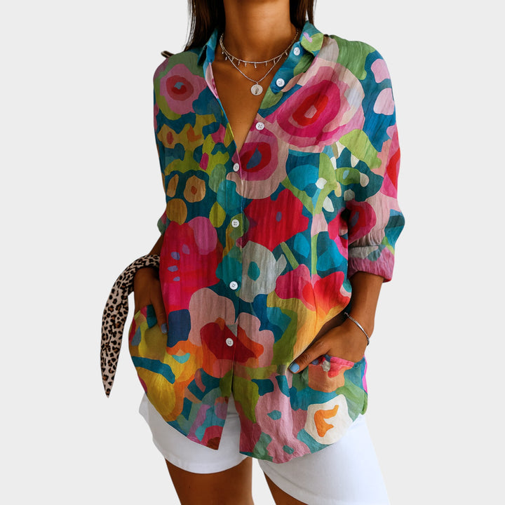 Abstract Floral Button-Up Blouse