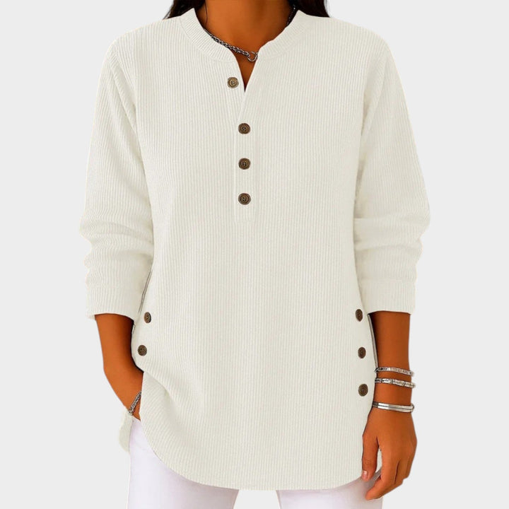 Women's Knit Sweater Henley Ribbed Button Front