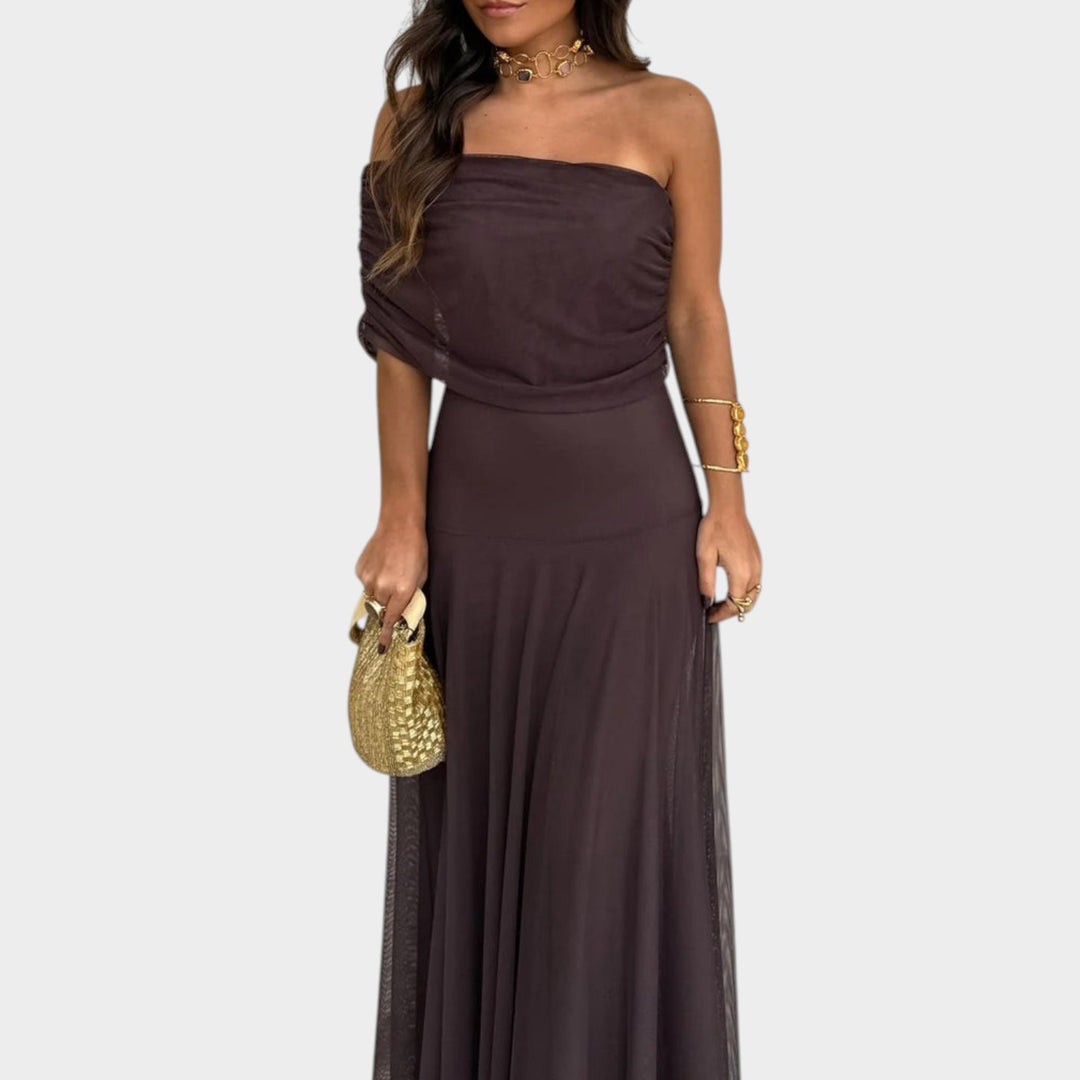 Sheer Flow Off-Shoulder Maxi Dress