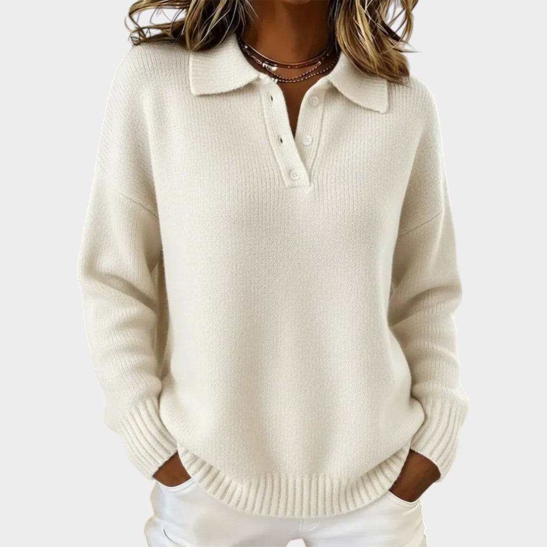 Women's Polo Knit Sweater Button Detail Soft Finish