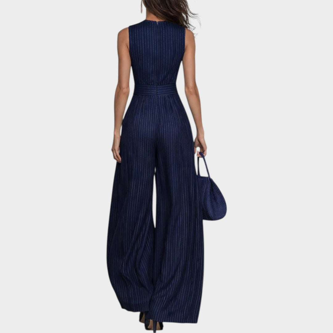 Sleeveless Striped Wide-Leg Jumpsuit