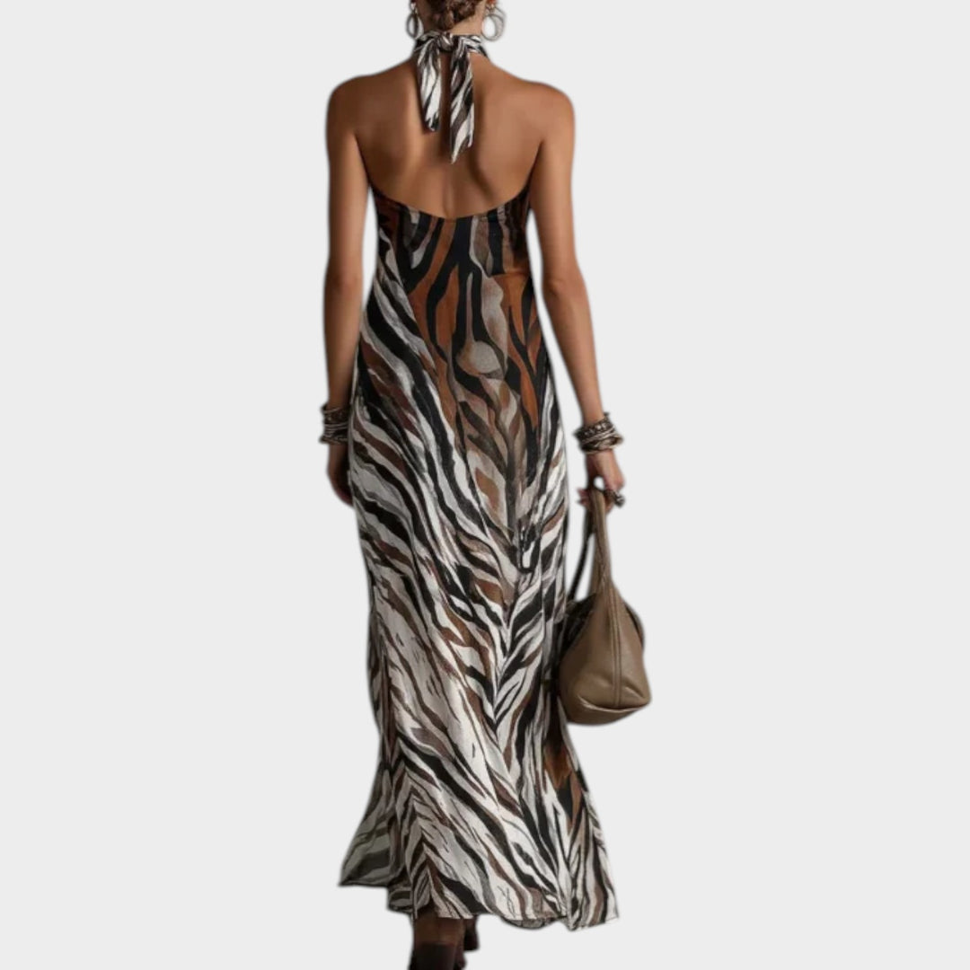 Halter Neck Animal Print Maxi Dress