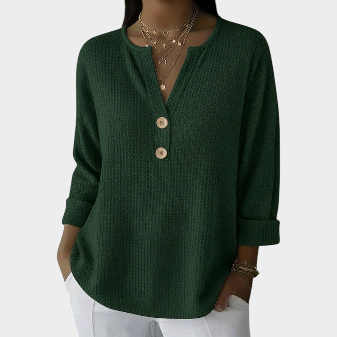 Women's Knit Sweater Henley Button Detail Long Sleeve