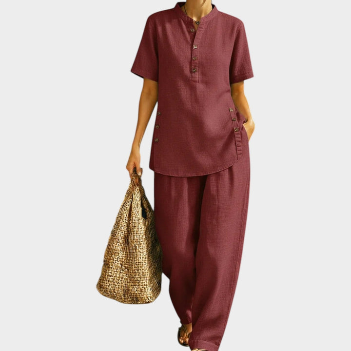 Chic Button-Detail Linen Set