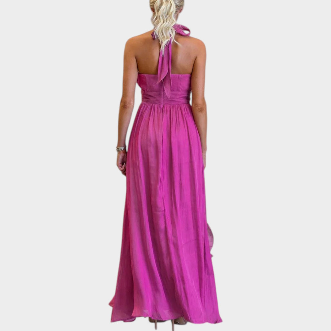 Elegant Ruffle Halter Maxi Dress