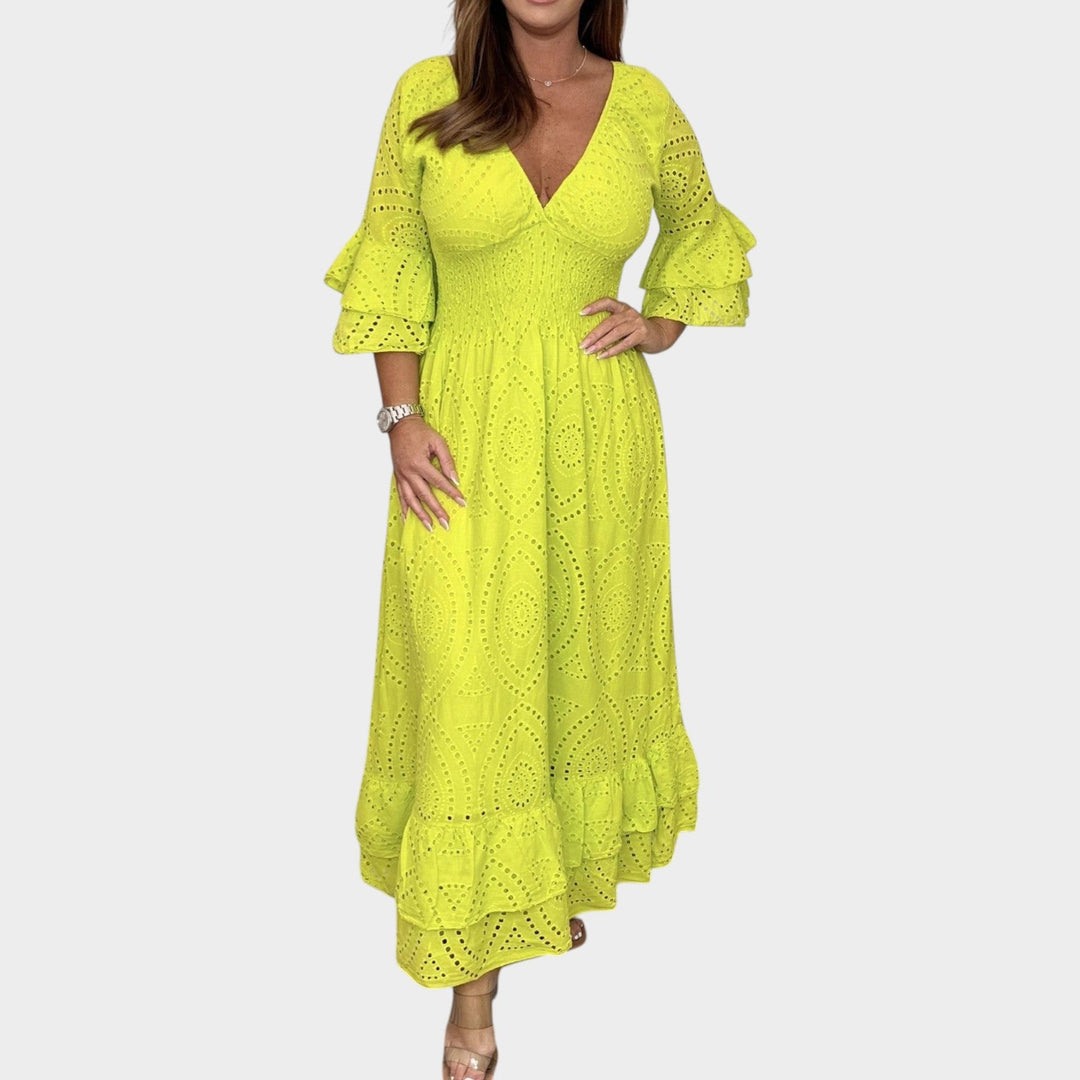 Eyelet Lace V-Neck Maxi Dress