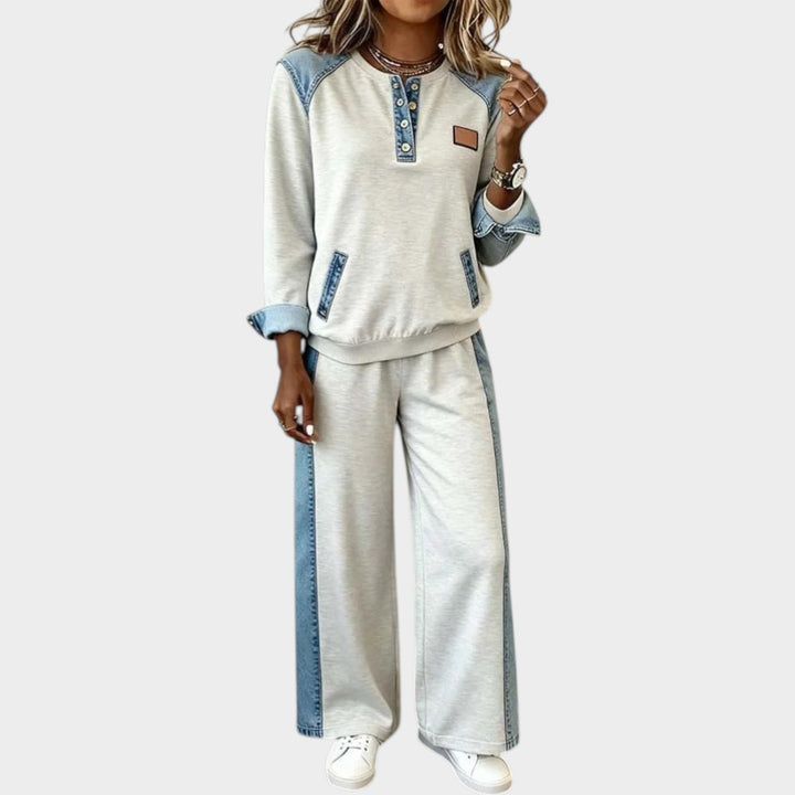 Casual Denim Trim Two-Piece Set