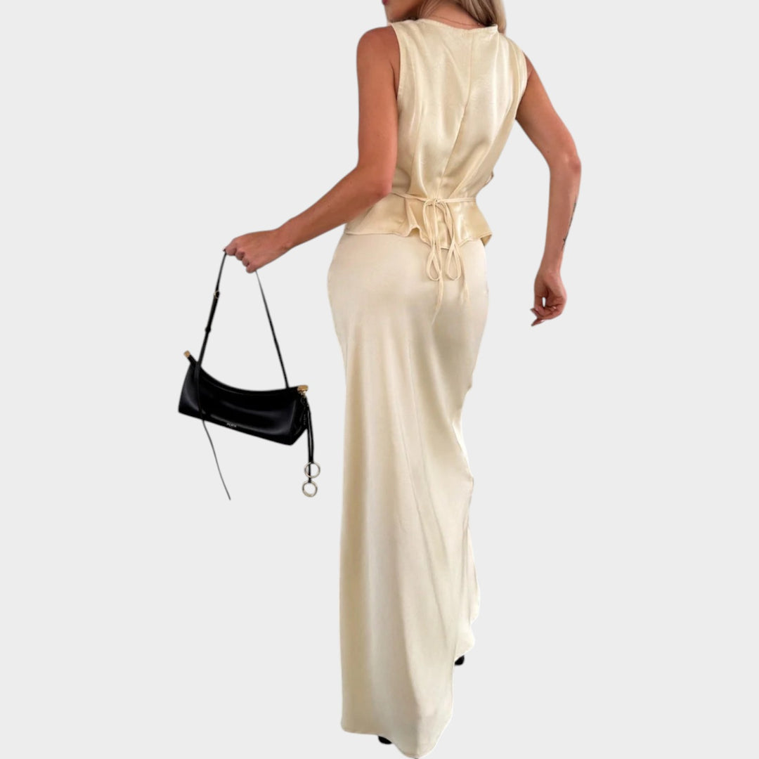 Lace Detail Satin Evening Set