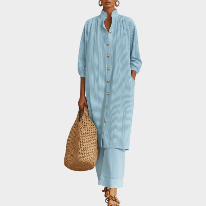 Button‑Down Tunic and Wide‑Leg Pant Set