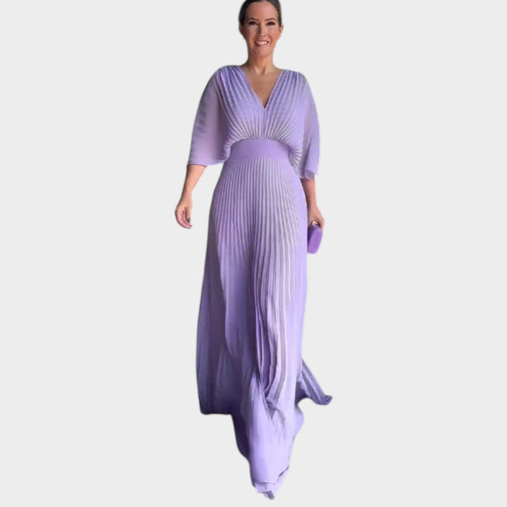 Romantic Pleated V-Neck Maxi Dress