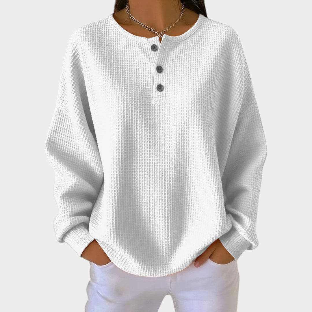Women's Knit Sweatshirt Textured Henley Button Detail
