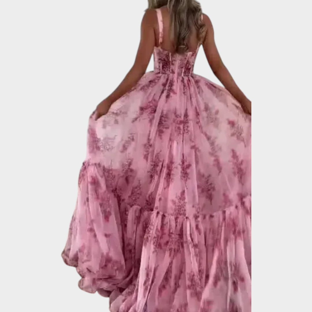 Romantic Floral Corset Midi Dress