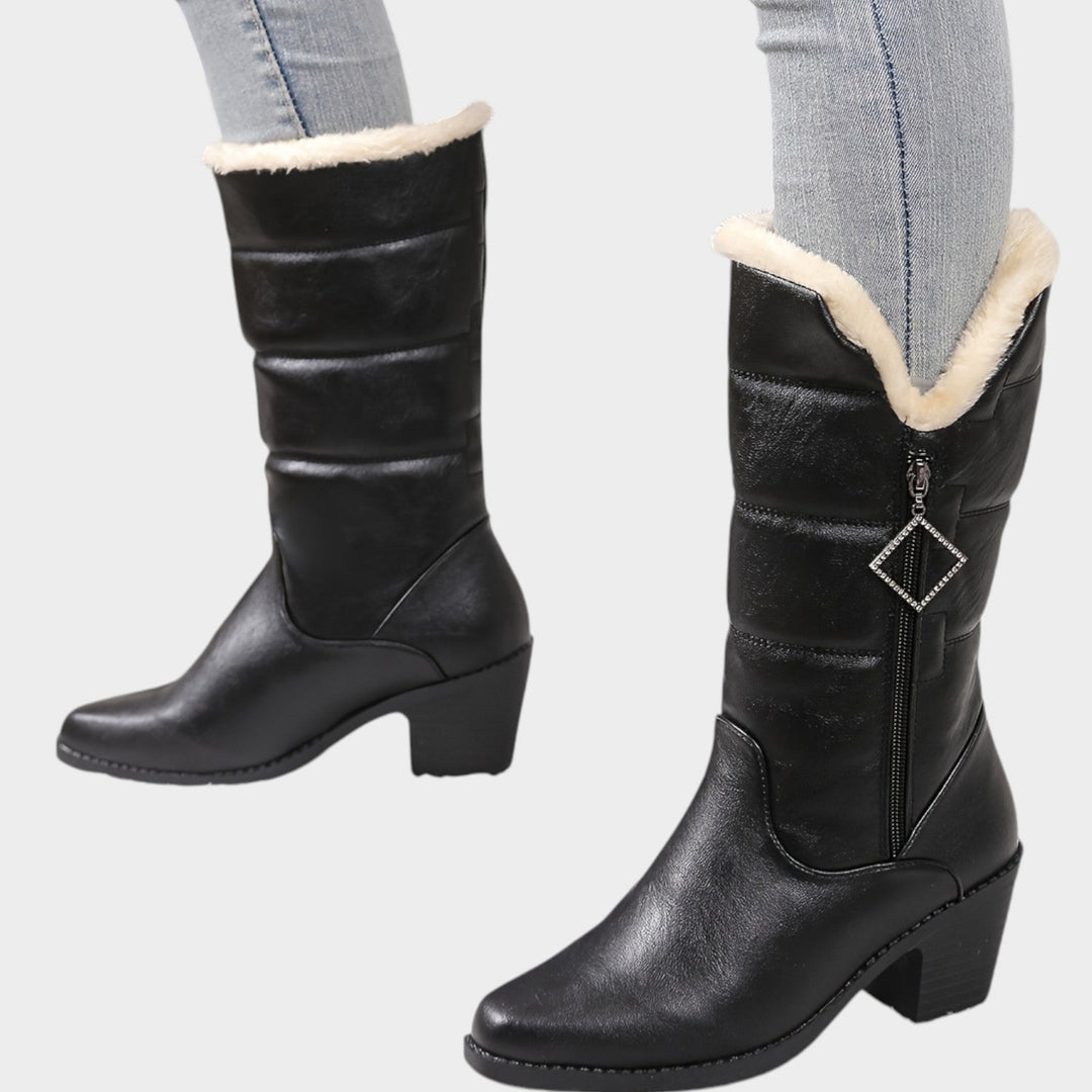 Women’s Winter Boots Chunky Heel Side Zip Solid Color