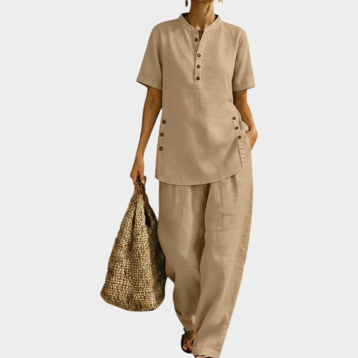 Chic Button-Detail Linen Set