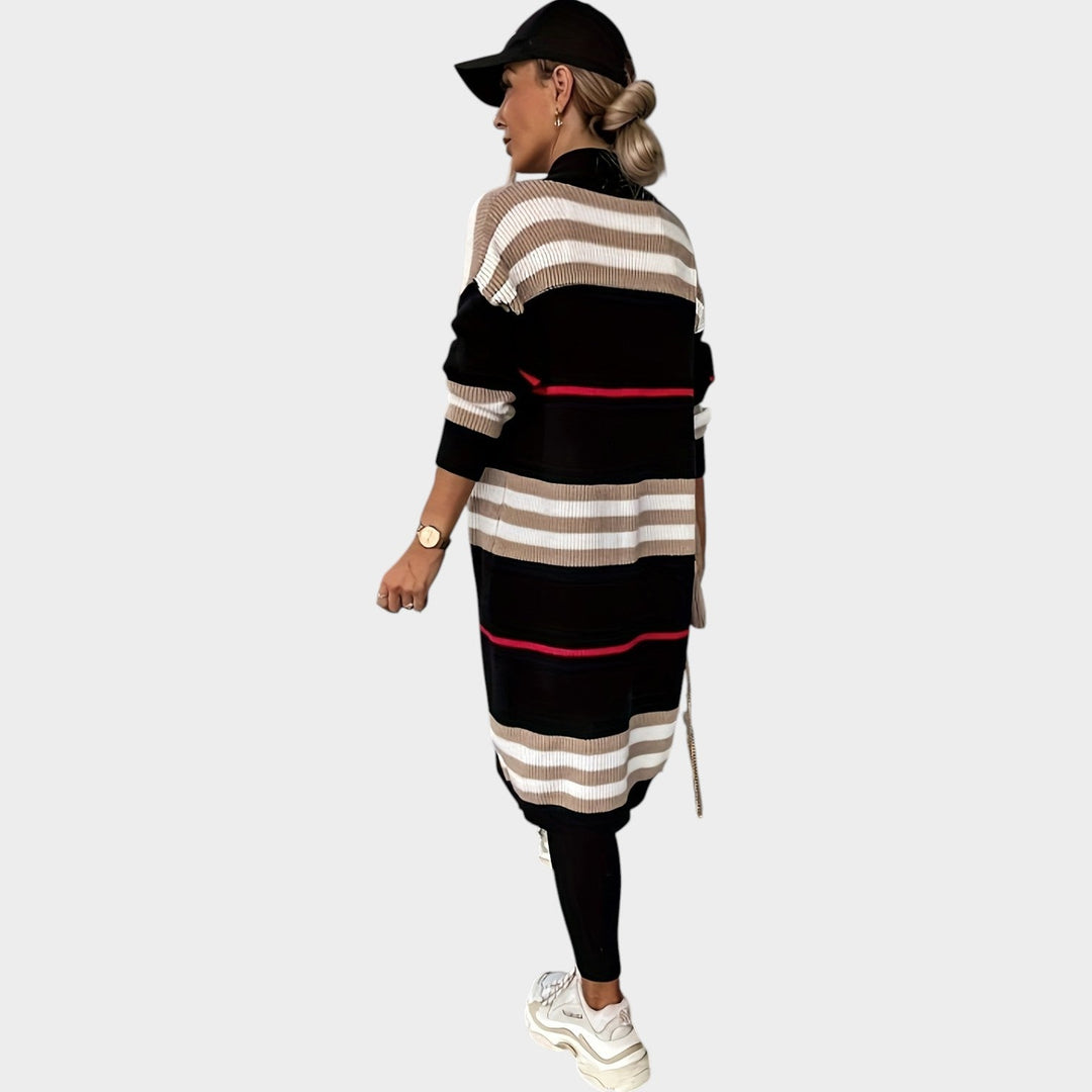 Women's Knit Cardigan Open Front Striped Longline