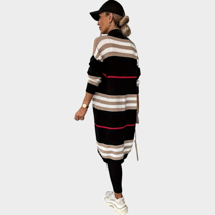 Women's Knit Cardigan Open Front Striped Longline